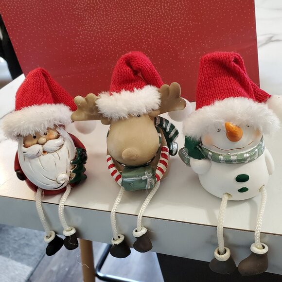 Santa, Snowman & Reindeer Shelf Sitters 3 Piece Figurine Set - Picture 1 of 16